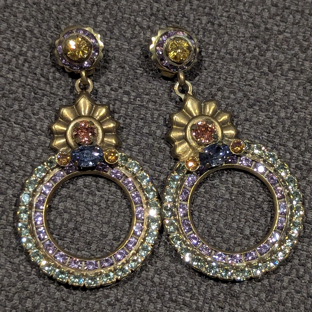 Sorrelli Gold and Purple Dangle Earrings with Floral Design - Picture 4 of 4